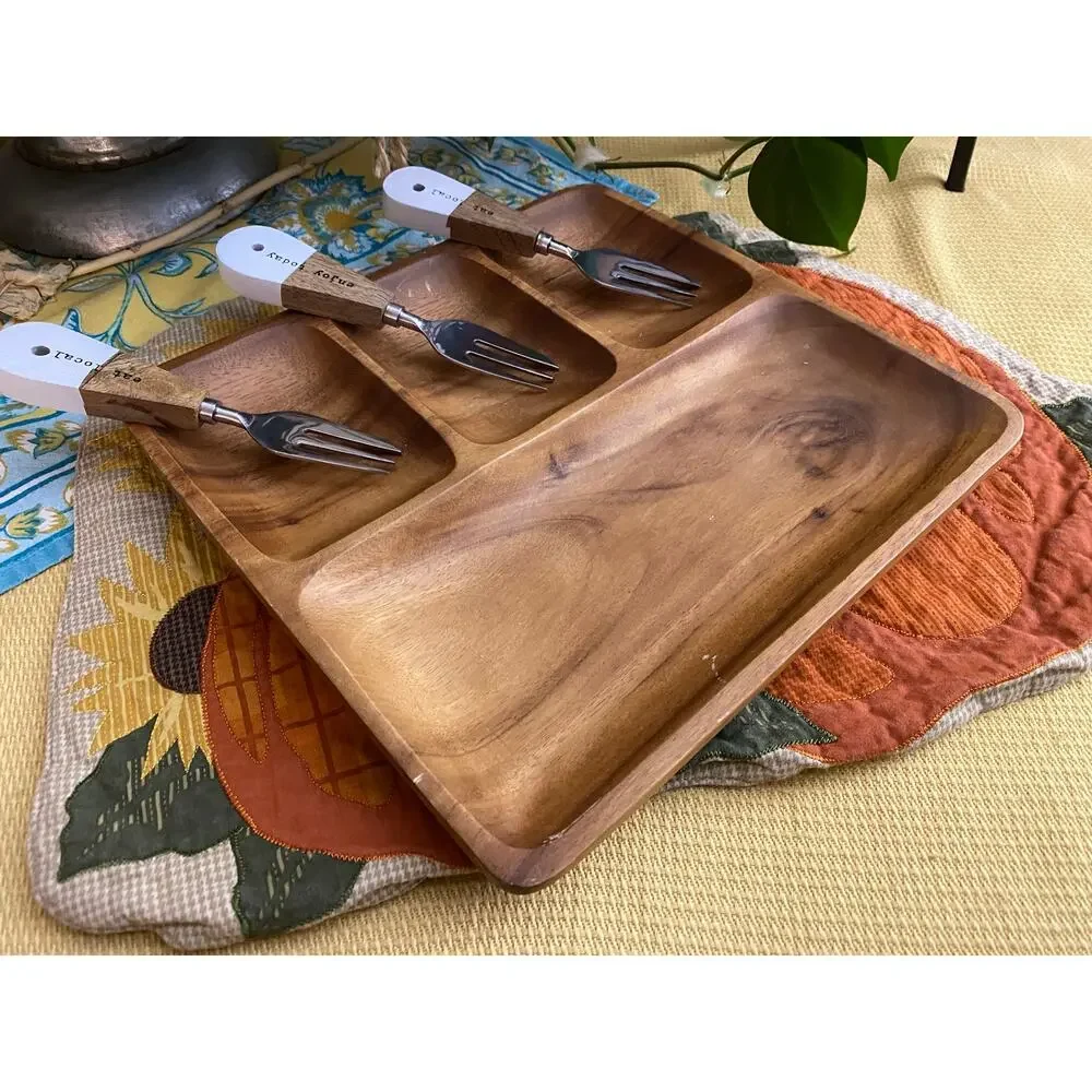 Set of 3 Wood Handle Appetizer Serving Forks 2-Eat Local & 1-Enjoy Today